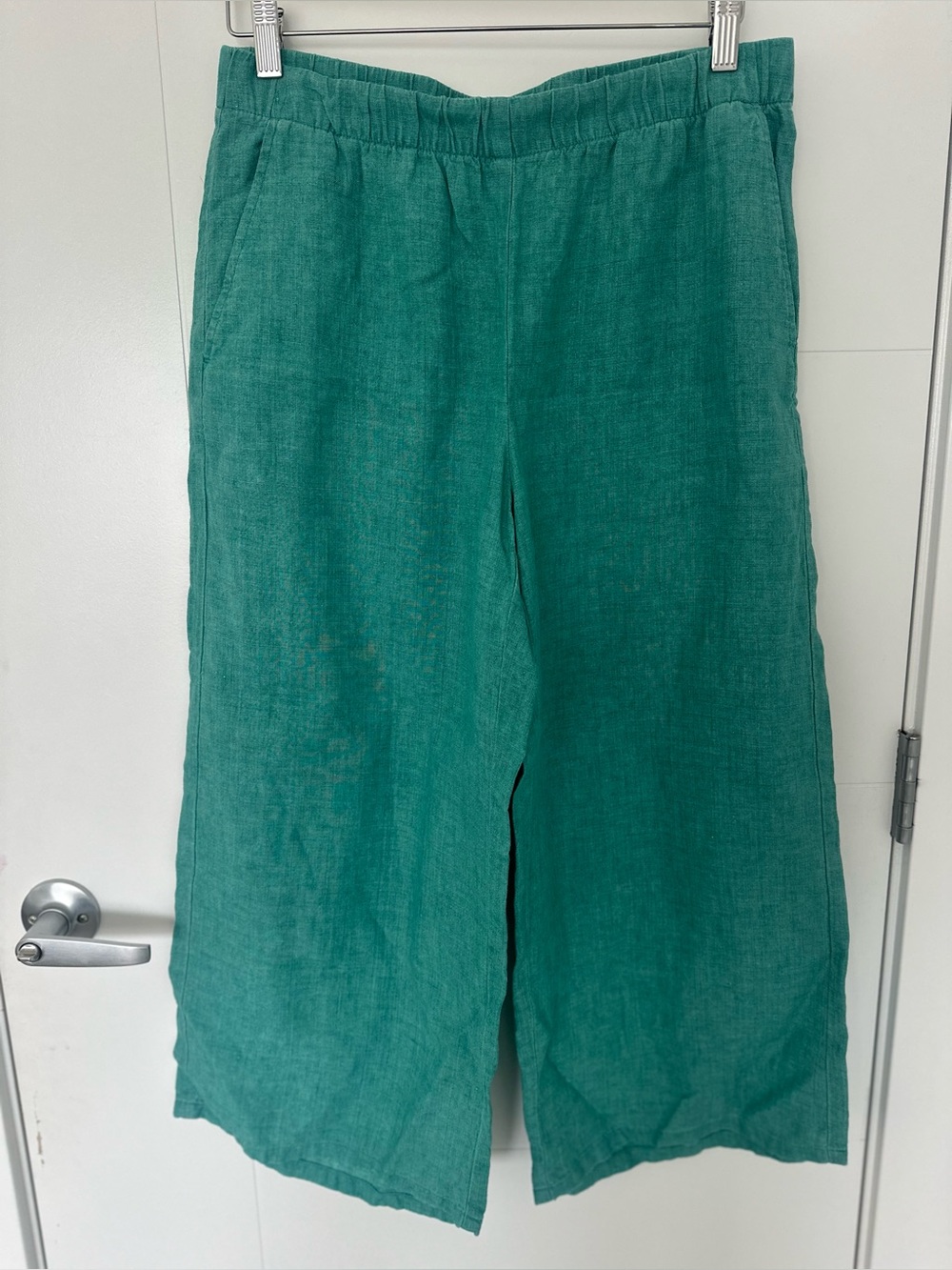 Eileen Fisher Washed Organic Linen Delave Wide-Leg Cropped Pant